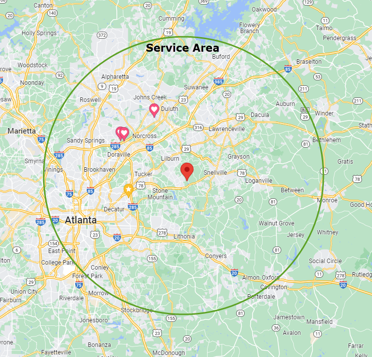 Service area image showing the Atlanta map